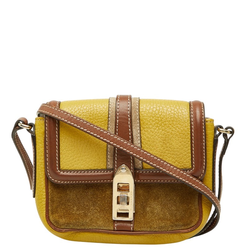 バーバリー 斜め掛け ショルダーバッグ イエロー ブラウン レザー スウェード レディース BURBERRY 【中古】