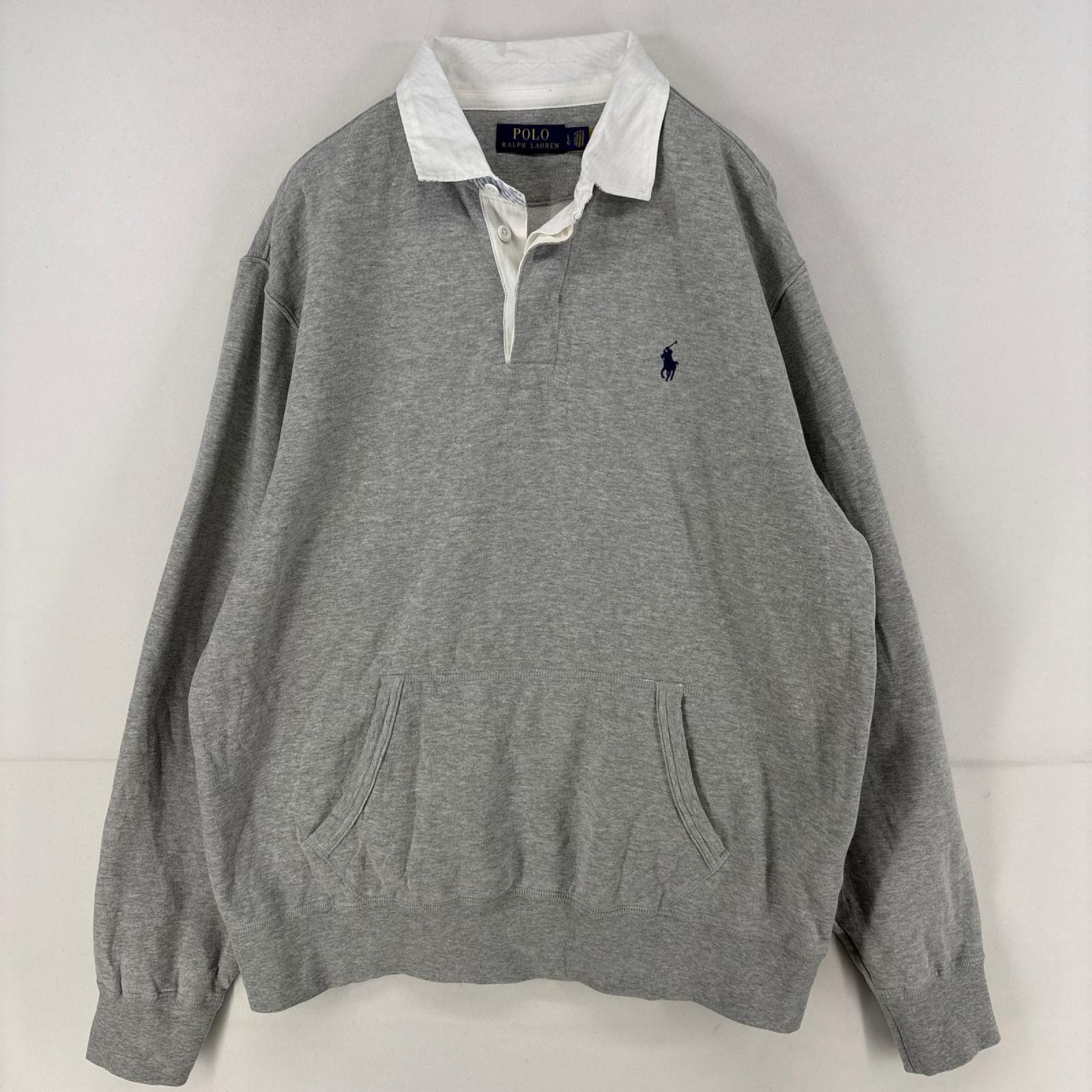 古着 ポロ・ラルフローレン POLO RALPH LAUREN スウェット ロゴ 刺繍 ラガーシャツ トレーナー プルオーバー  L  グレー メンズ