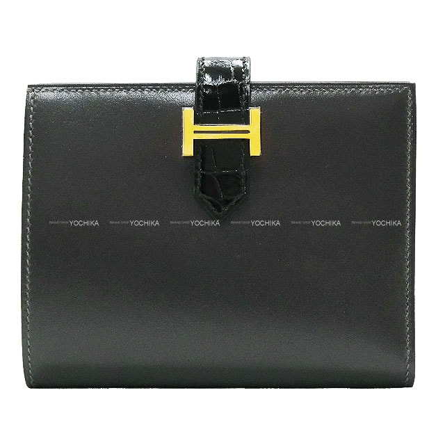 HERMES エルメス 二つ折り財布 ベアンコンパクト タッチ グリミスティ/黒 (ブラック) ヴォータデラクト/クロコダイル アリゲーター ゴールド金具 K刻印 新品未使用