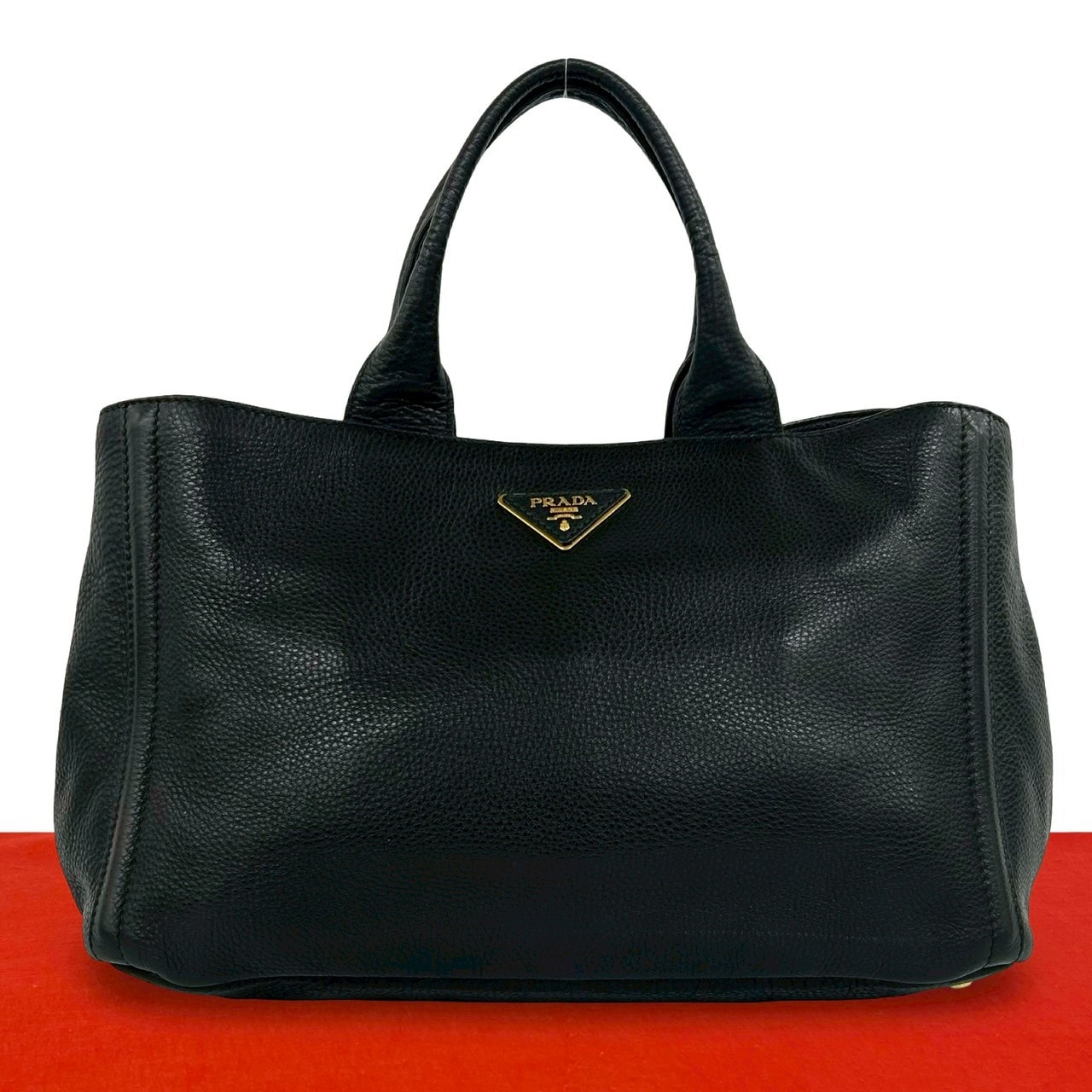 PRADA プラダ カナパ 三角ロゴ 金具 レザー ハンドバッグ ブラック
 11075