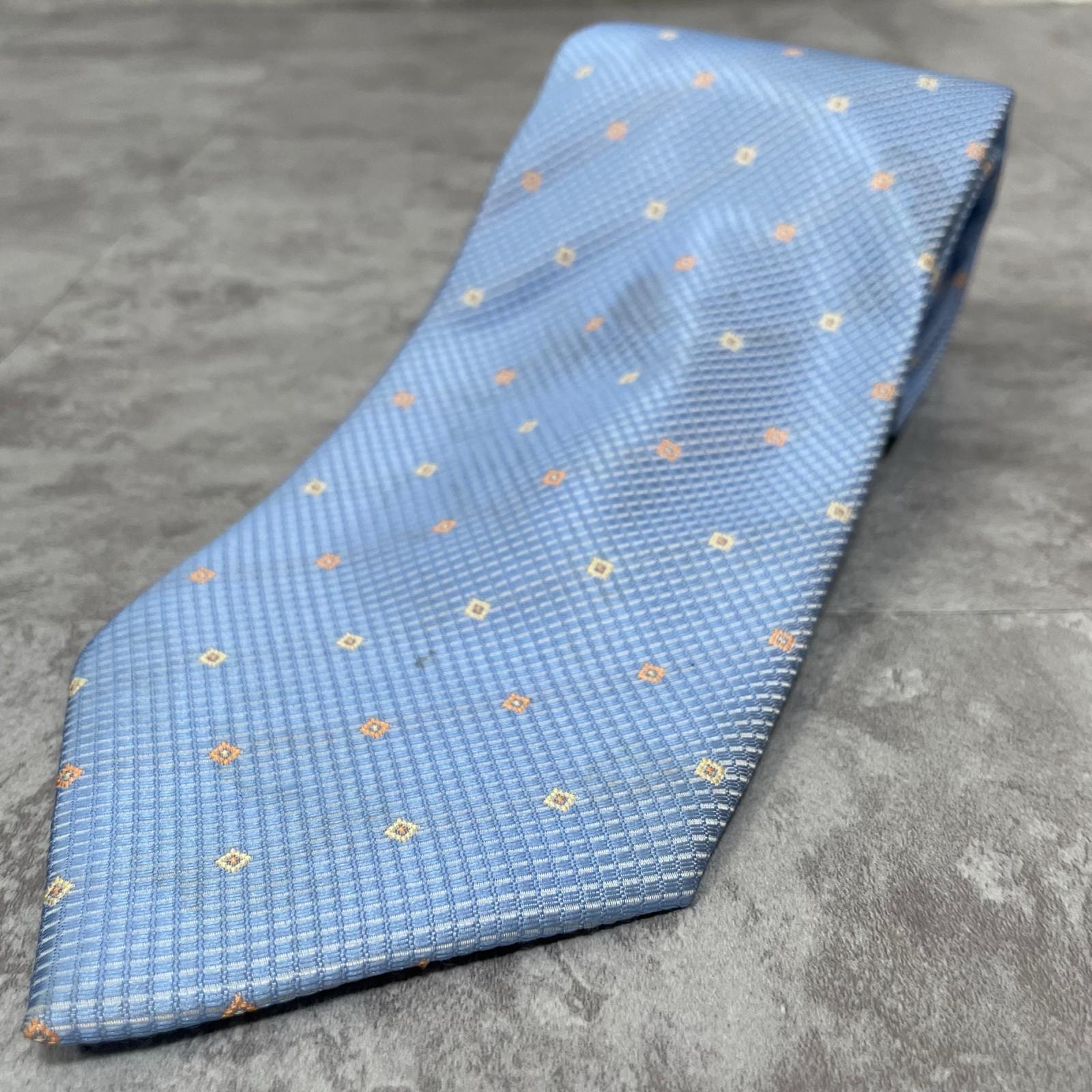 【DOLCE&GABBANA】ドルチェ&ガッバーナ ネクタイ 幾何学 小紋柄 ライトブルー オレンジ イエロー イタリア製 総柄 ジャカード メンズ 紳士
