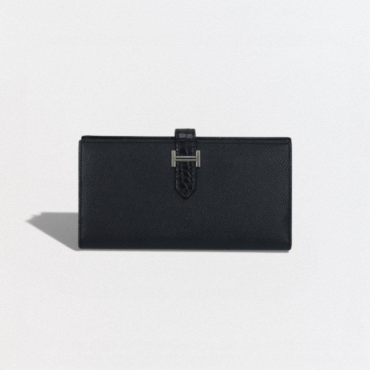 エルメス HERMES ベアンスフレタッチ ベアンスフレ タッチ 財布 長財布 ロングウォレット エプソン アリゲーター クロコダイル ノワール Noir ブラック Black 黒 シルバー金具 ヴォーエプソン