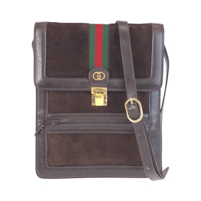 美品 GUCCI グッチ ヴィンテージ シェリーライン ブラウン ゴールド金具 スウェード レザー/ ショルダーバッグ 603594 【中古】