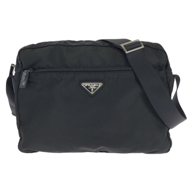美品 PRADA プラダ テスート 三角ロゴプレート ブラック 黒 シルバー金具 ナイロン ショルダーバッグ メッセンジャーバッグ 603571 【中古】