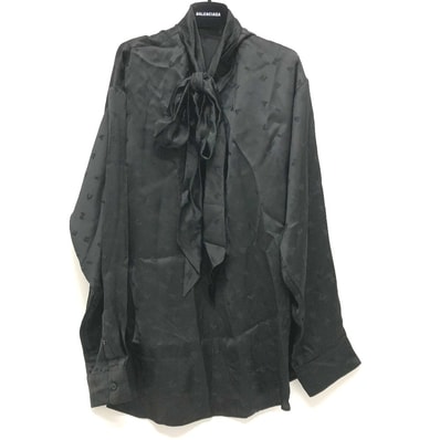 バレンシアガ BALENCIAGA ジャカードビスコース 725061 ロゴ 総柄 リボン アパレル ブラウス レーヨン ブラック 新品同様