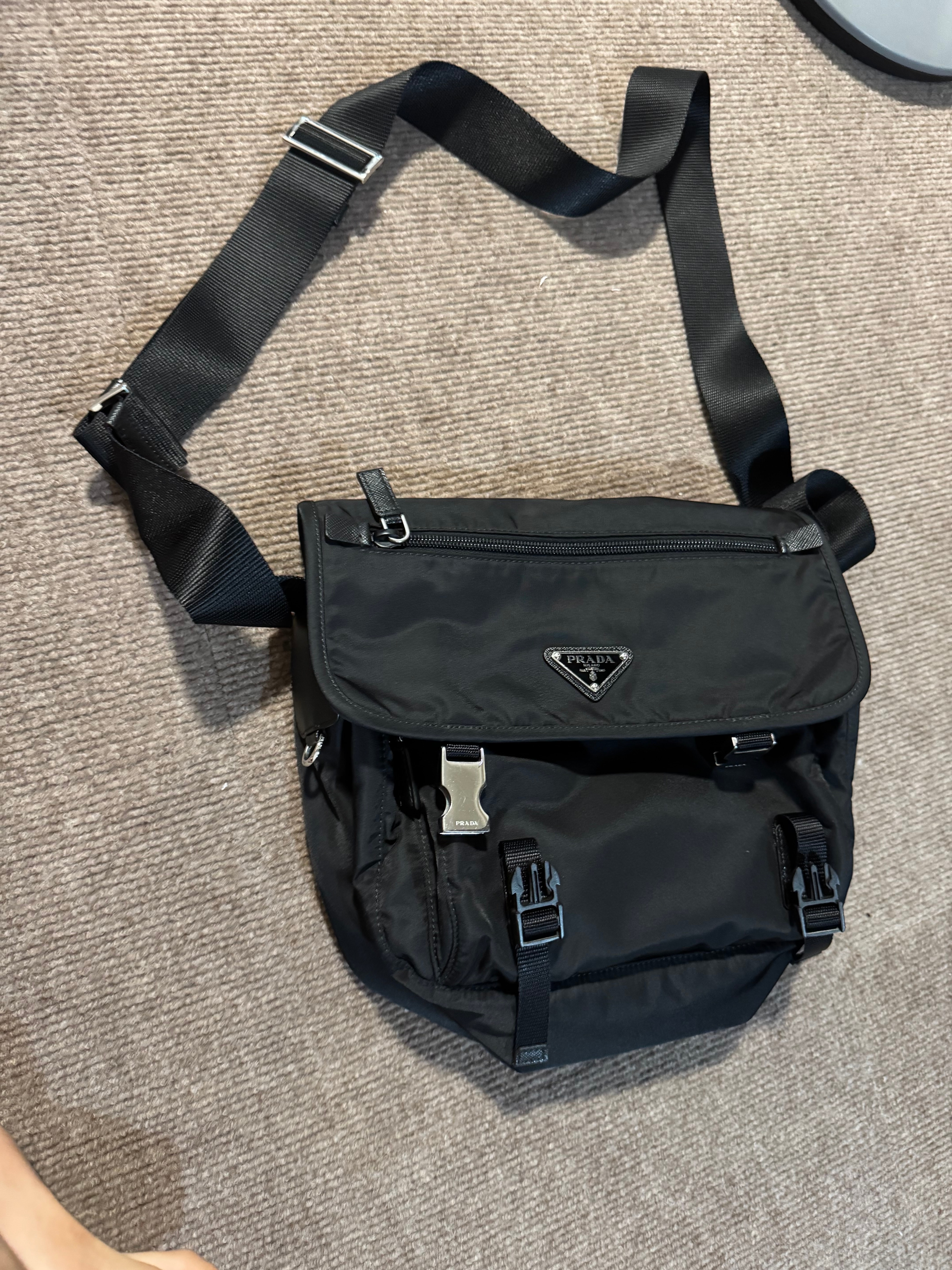 PRADA Mens Nylon Saffiano Leather Shoulder Bag "Black"