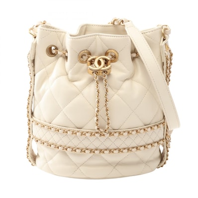 シャネル CHANEL マトラッセ ドローストリング バケットバッグ ショルダーバッグ バッグ ラムスキン(羊革) レディース ホワイト系 AS2212 【中古】