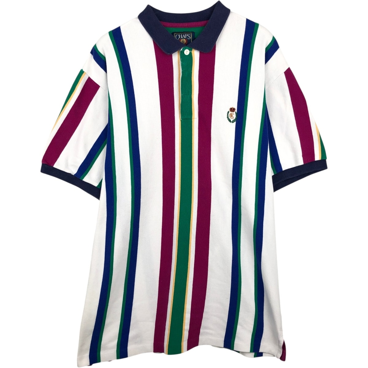古着 80年代 ラルフローレン Ralph Lauren CHAPS チャップス マルチストライプ 半袖 ストライプ ポロシャツ メンズL相当 ヴィンテージ/eaa622977