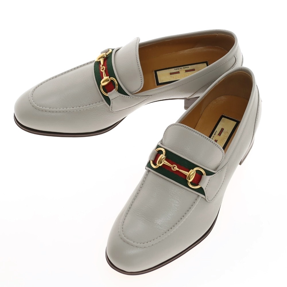 【中古】【未使用】グッチ GUCCI 6555790G0P0 シェリーライン レザー ローファー ライトグレー【サイズ6 1/2】【メンズ】