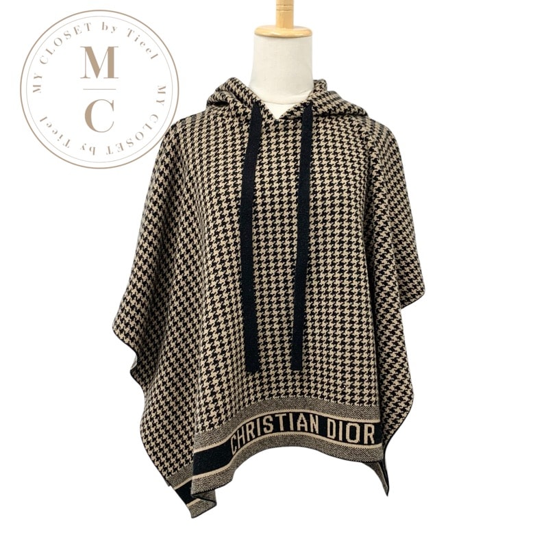 クリスチャンディオール CHRISTIAN DIOR アウター ブラウン ブラック ニット ポンチョ 千鳥格子