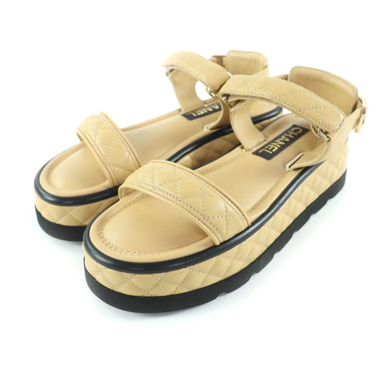 未使用品 シャネル サンダル ベージュ レディース 39 22A G39143