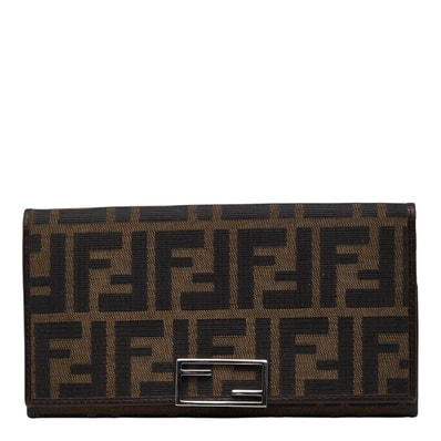 フェンディ ズッカ 長財布 15828 ブラウン キャンバス レザー レディース FENDI 【中古】