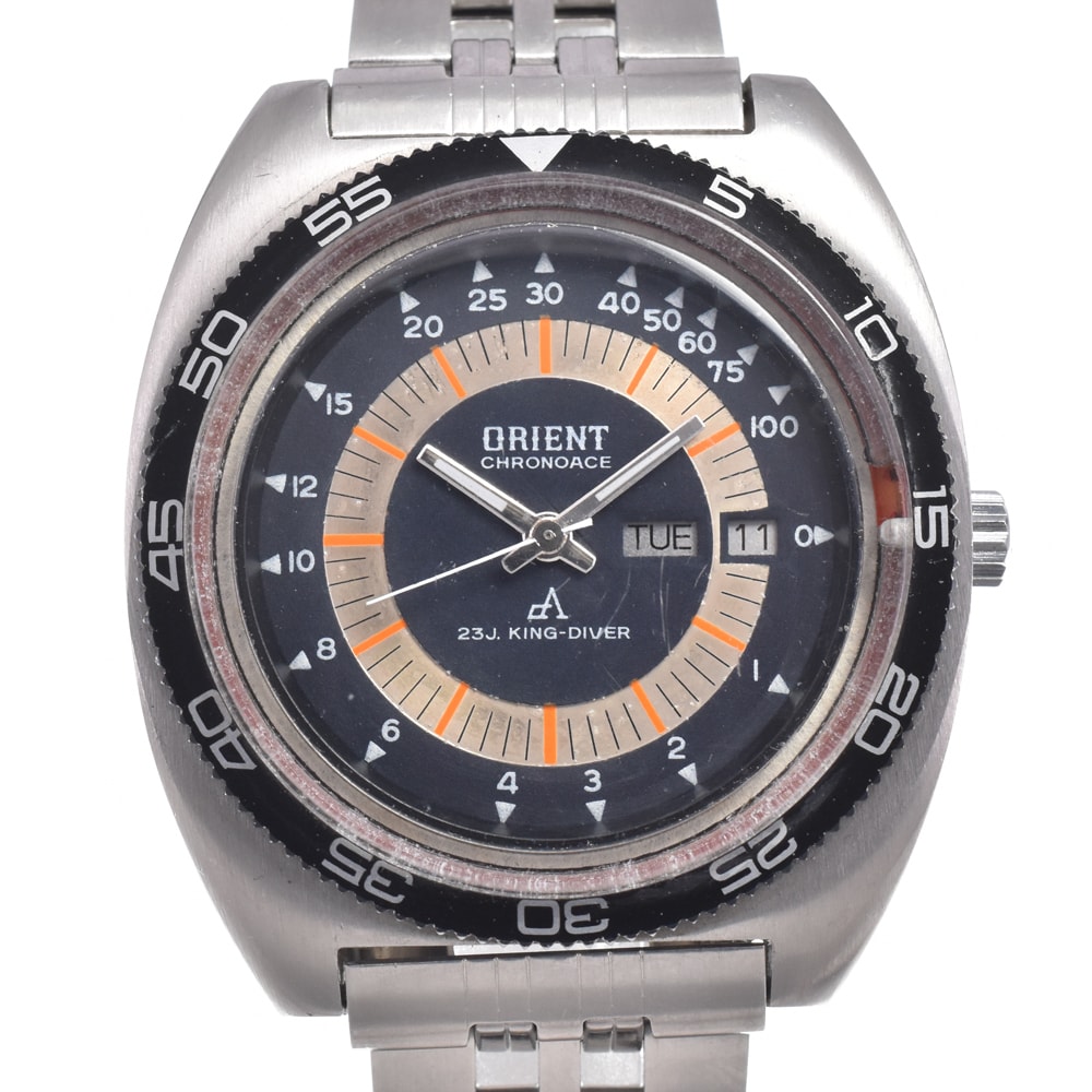 オリエント ORIENT CB.429-16240 ヴィンテージ クロノエース キングダイバー ブラック 自動巻き メンズ 良品 腕時計 N#150842