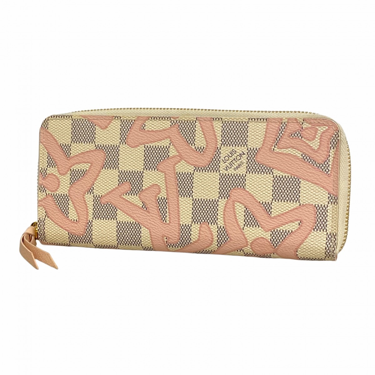 【6dd4057】ルイヴィトン 長財布 ダミエ・アズール タヒチ ポルトフォイユクレマンス N60099 ホワイト ピンク【中古】レディース