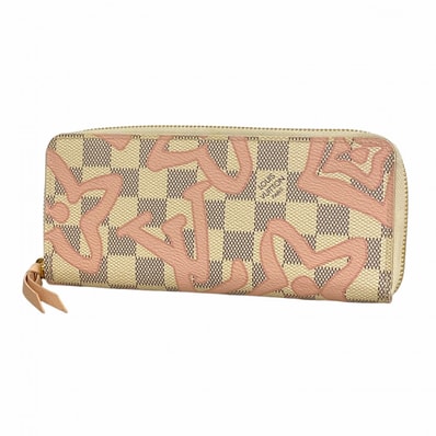 【6dd4057】ルイヴィトン 長財布 ダミエ・アズール タヒチ ポルトフォイユクレマンス N60099 ホワイト ピンク【中古】レディース