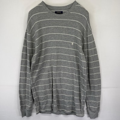 古着 ポロ・ラルフローレン POLO RALPH LAUREN 長袖Tシャツ サーマル ボーダー ワンポイントロゴ刺繍 XL グレー メンズ