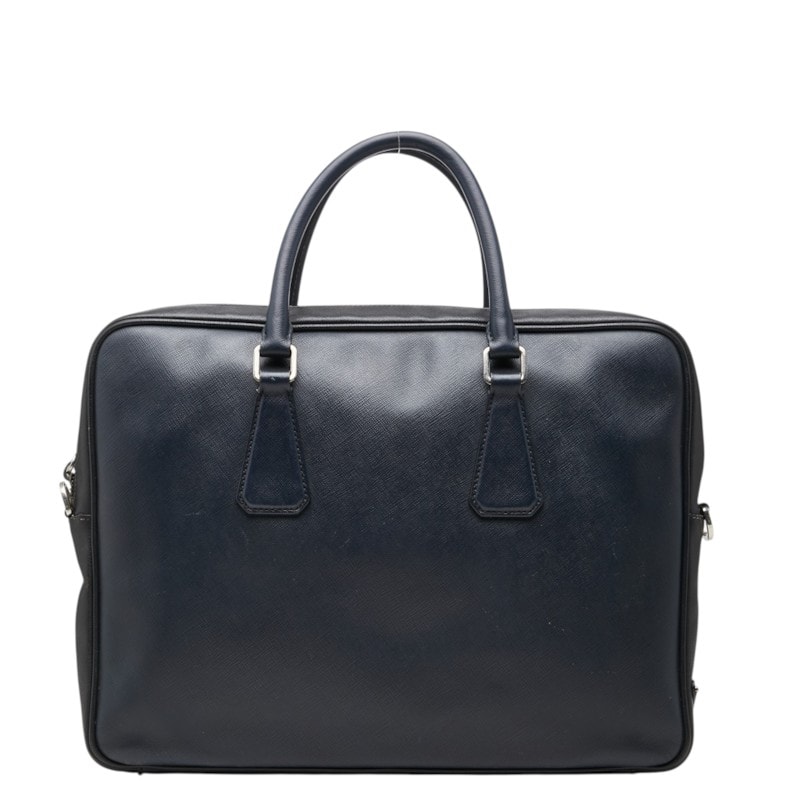 プラダ 三角ロゴプレート ハンドバッグ ビジネスバッグ ネイビー ブラック サフィアーノレザー メンズ PRADA 中古