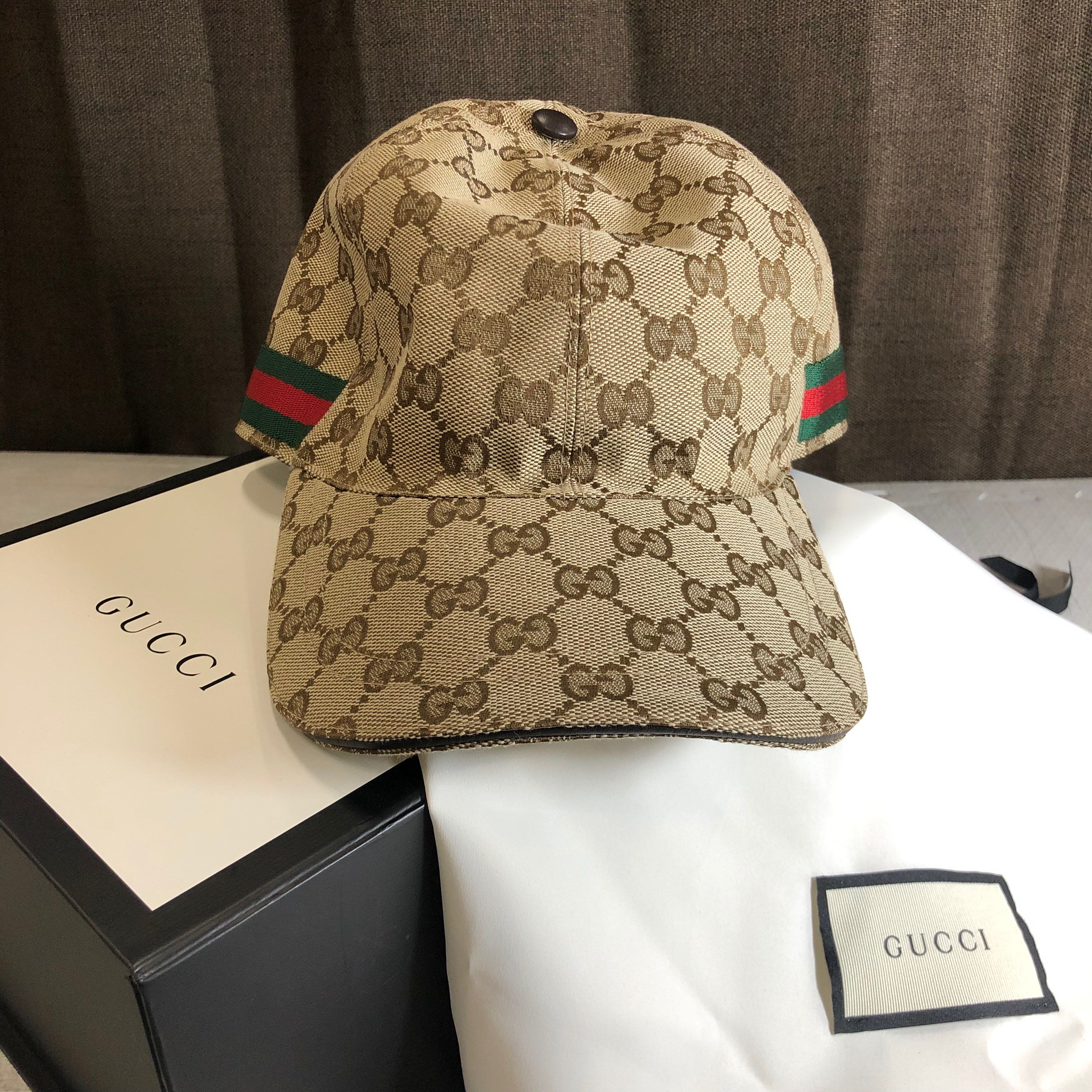 GUCCI Original GG Canvas Baseball Hat With Web "Beige/Ebony"