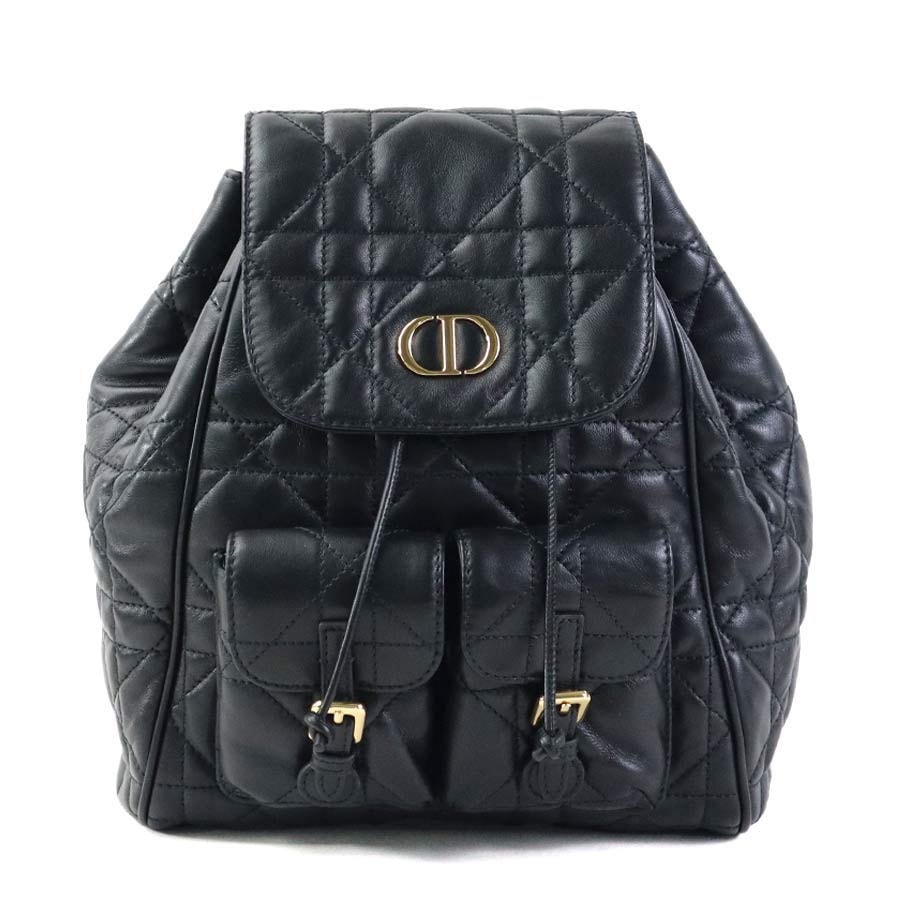 クリスチャンディオール Christian Dior リュック Caro バックパック ミディアム ラムスキン ブラック レディース【中古】 90297b