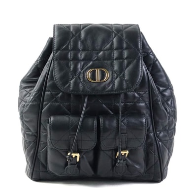 クリスチャンディオール Christian Dior リュック Caro バックパック ミディアム ラムスキン ブラック レディース【中古】 90297b