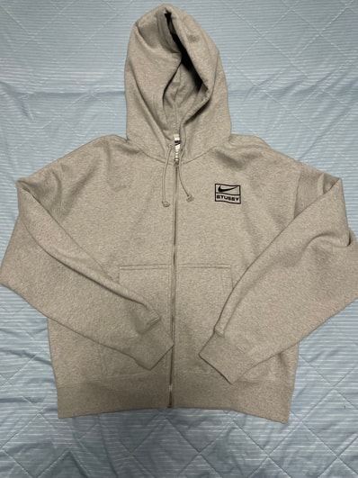Stussy x Nike Fleece Zip Hoodie "Grey Heather" (US Size) FJ9181-050