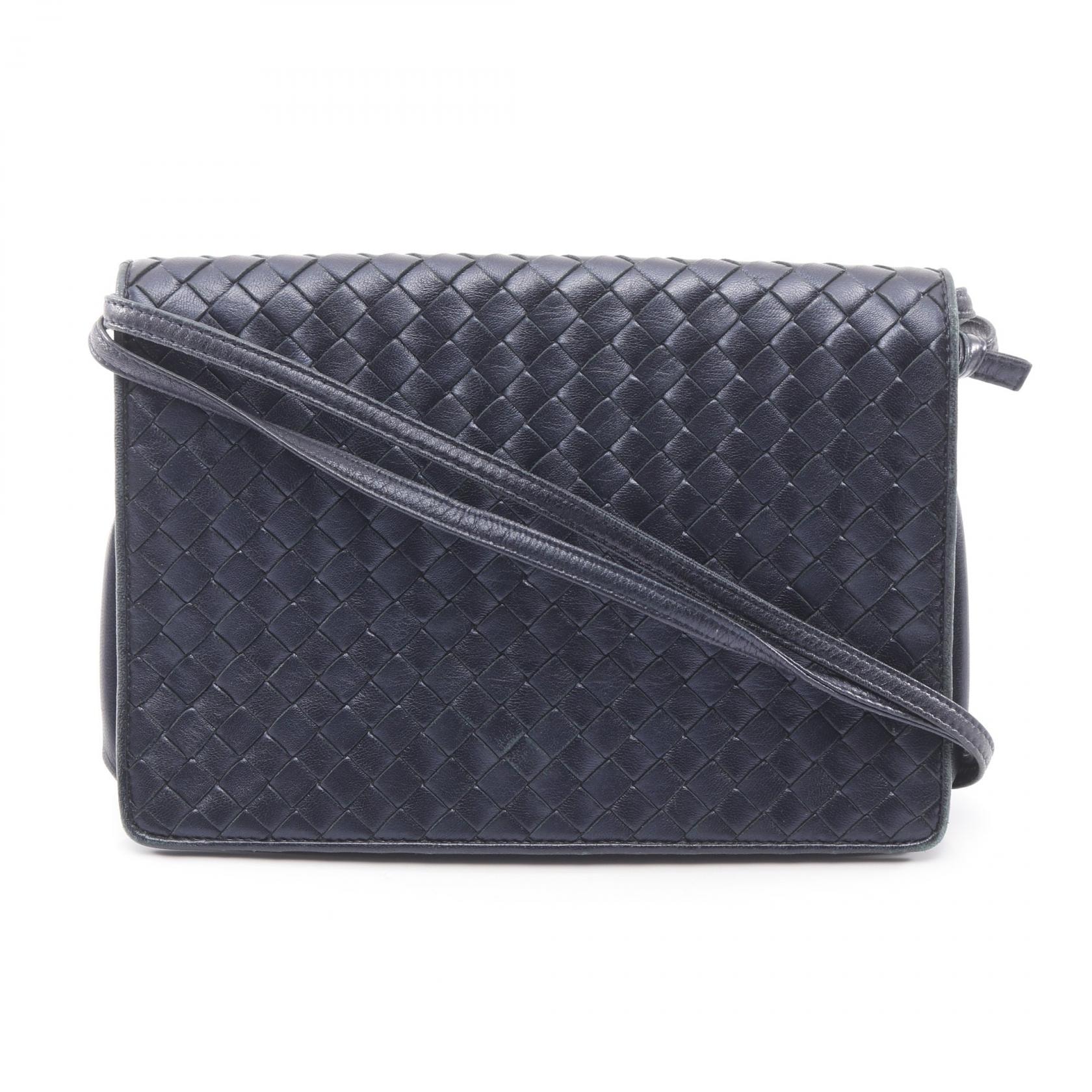 ボッテガヴェネタ BOTTEGA VENETA イントレチャート ショルダーバッグ バッグ レザー レディース ネイビー系 【中古】