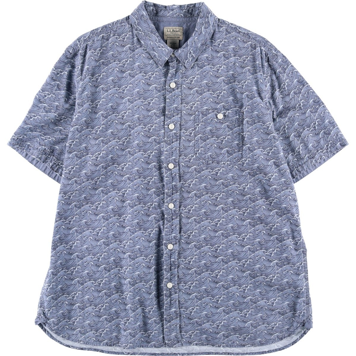 古着 90~00年代 エルエルビーン L.L.Bean SLIGHTLY FITTED 総柄 和柄 波柄 半袖 コットンシャツ メンズXL相当/eaa629202