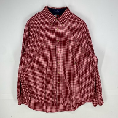 古着 90's/90年代 トミーヒルフィガー TOMMY HILFIGER 長袖シャツ ボタンダウン 刺繍ロゴ ワンポイント XL レッド系 メンズ
