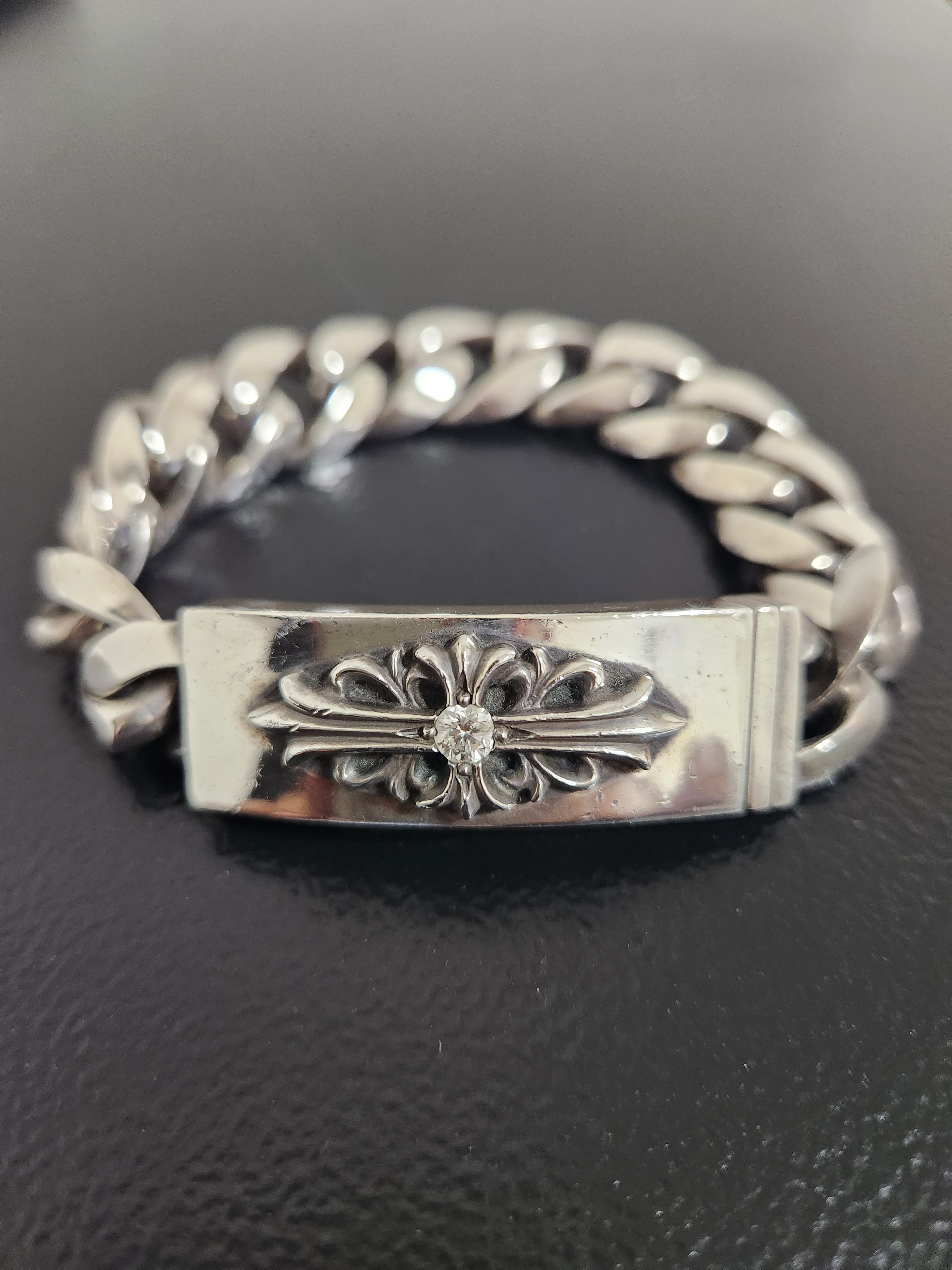 Chrome Hearts ID Bracelet W / Floral Cross W / Classic Link ID-Floral CROSS W / Classic Link "Silver"