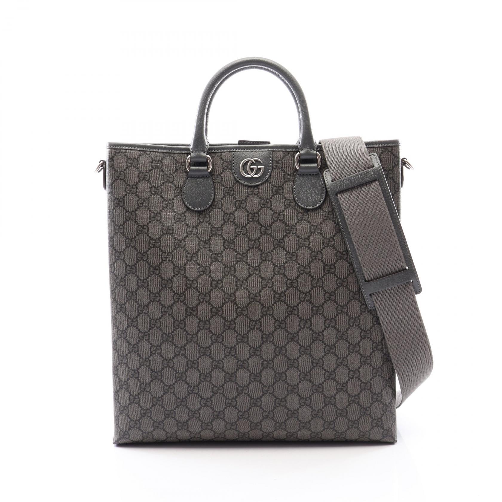 グッチ GUCCI GGスプリーム 2WAY トートバッグ バッグ PVCコーティングキャンバス レザー メンズ グレー系 792118 【中古】