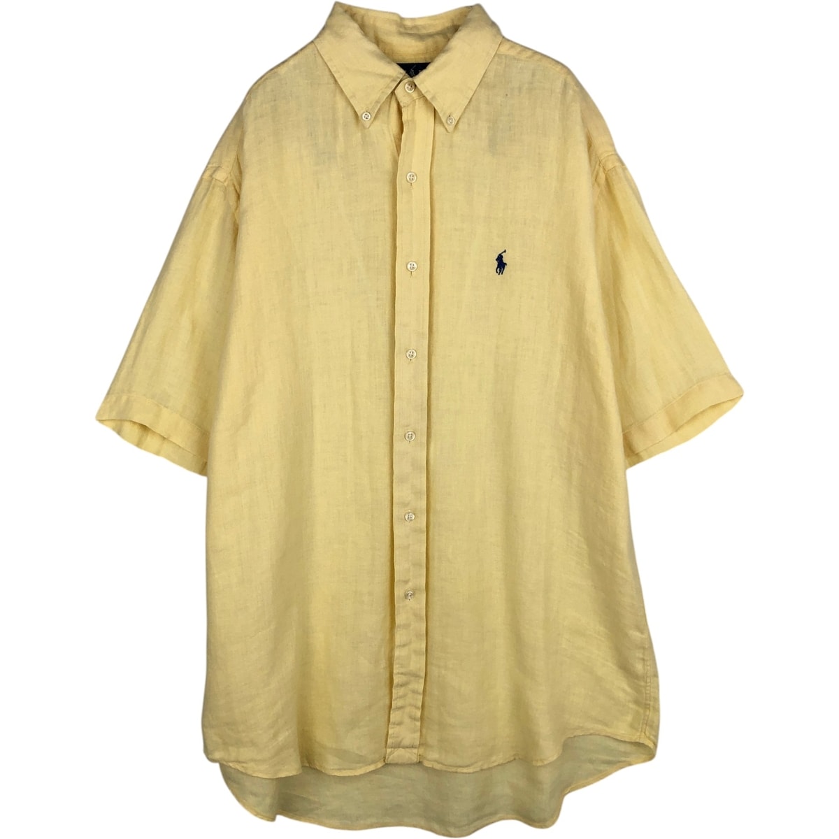 古着 ラルフローレン Ralph Lauren BLAKE ヘリンボーン 半袖 リネン ボタンダウンシャツ メンズM相当/eaa635688