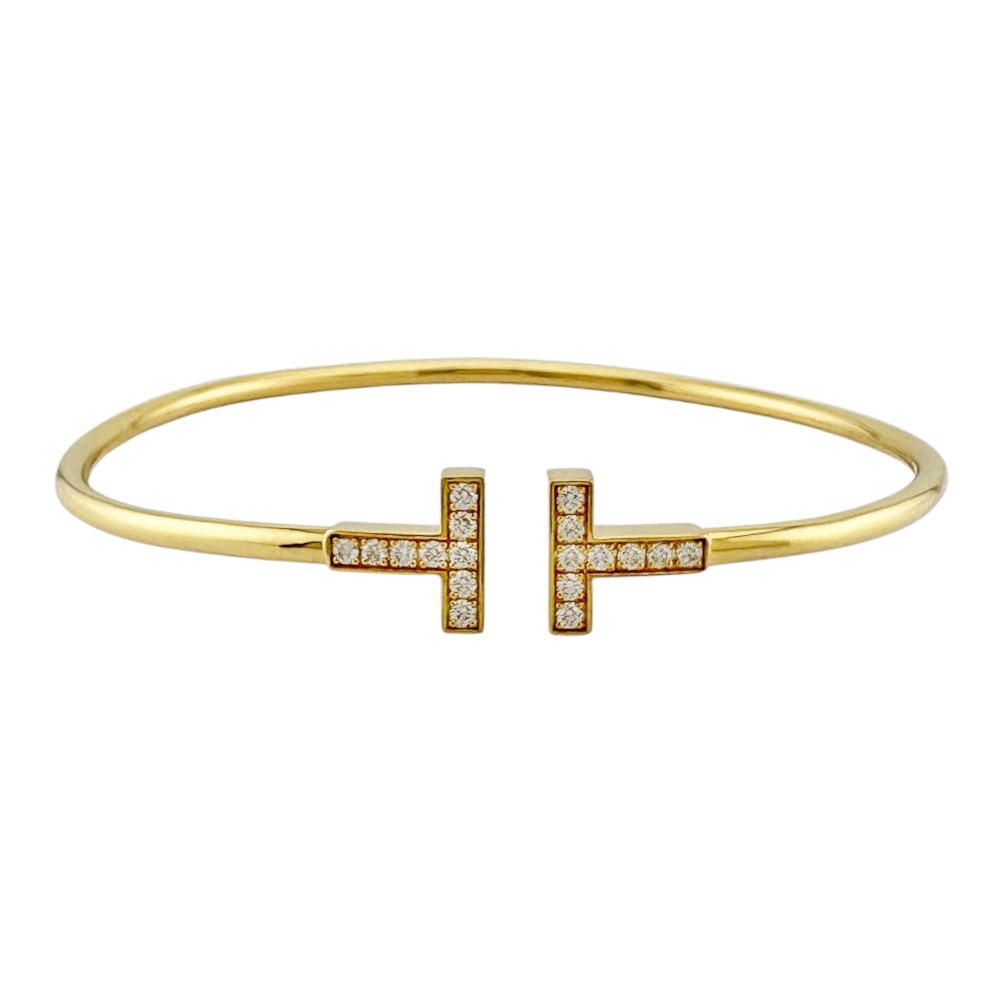 ティファニー Tワイヤー バングル 18金 K18イエローゴールド ダイヤモンド レディース TIFFANY&Co. 中古