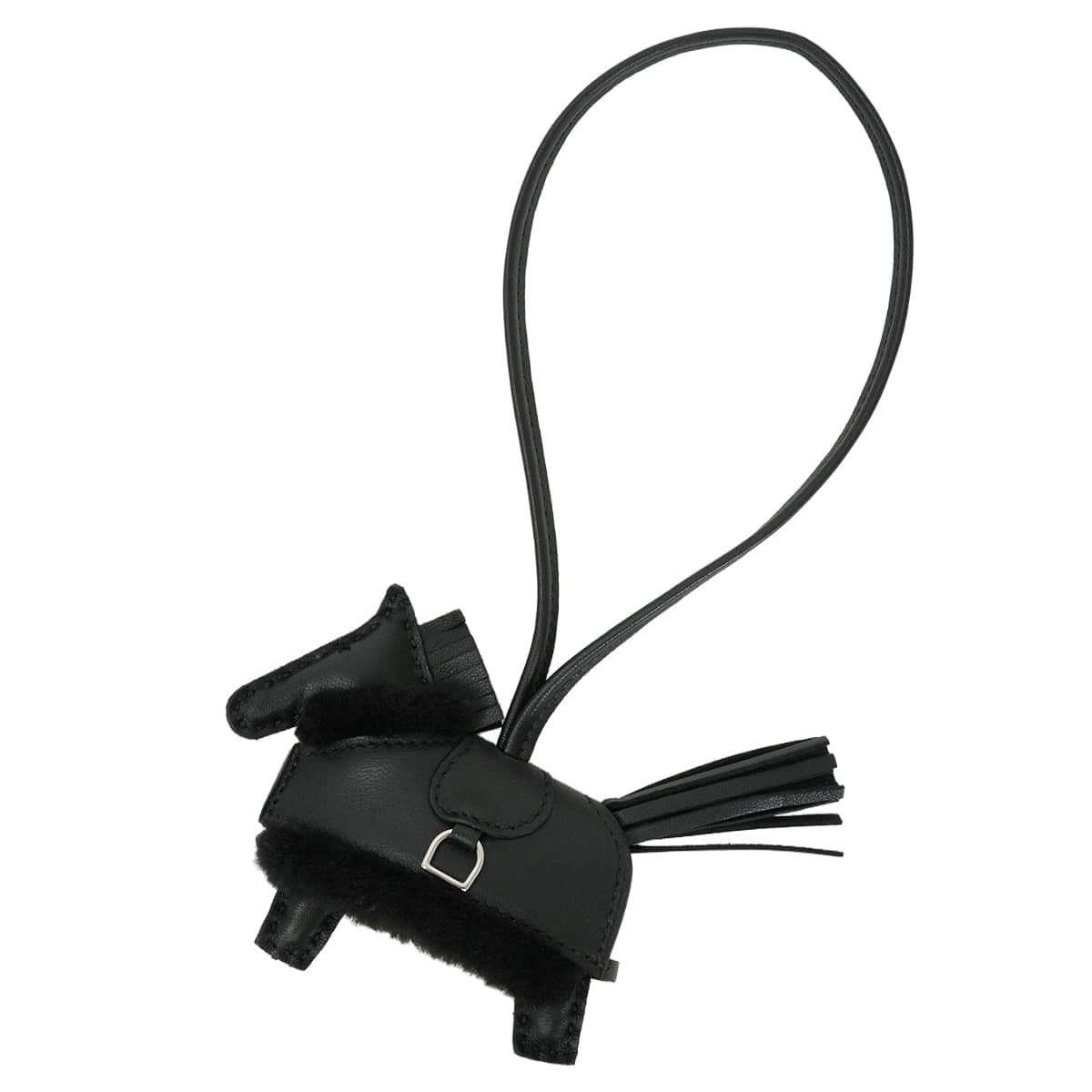 HERMES エルメス バッグチャーム ロデオ ロベオ プラッシュ PM ソーブラック SO BLACK 黒 (ブラック) アニョーミロ(ラム)/ムートン シルバー金具 G刻印 新品