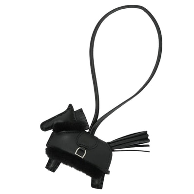 HERMES エルメス バッグチャーム ロデオ ロベオ プラッシュ PM ソーブラック SO BLACK 黒 (ブラック) アニョーミロ(ラム)/ムートン シルバー金具 G刻印 新品