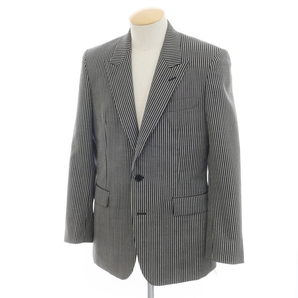 【中古】ジョンローレンスサリバン JOHN LAWRENCE SULLIVAN ウール ストライプ 2B テーラードジャケット オフホワイトxブラック【サイズ44】【メンズ】