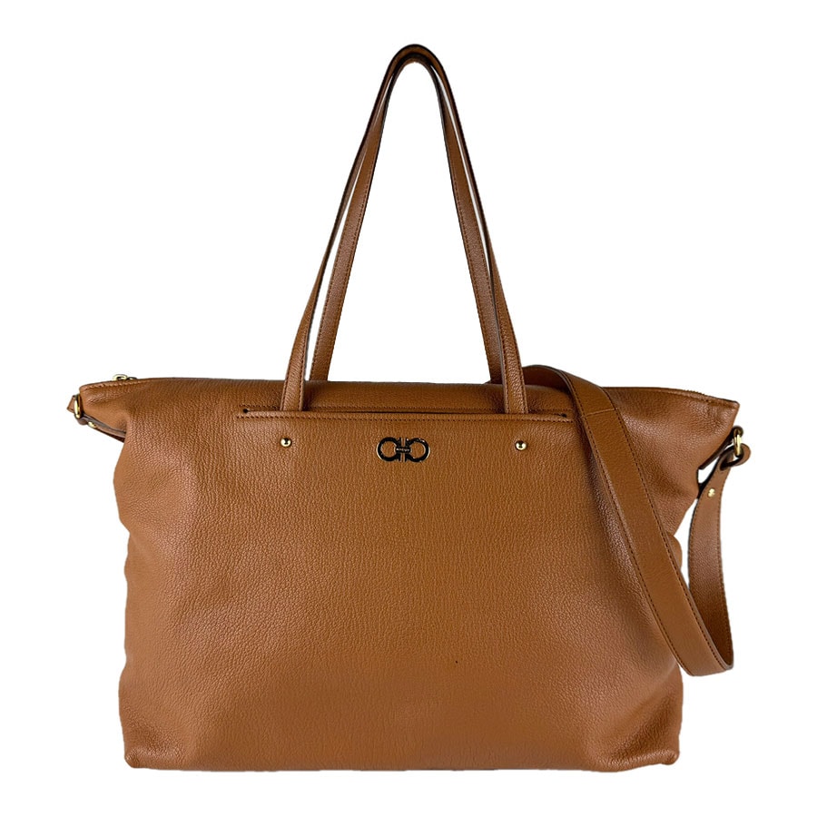 サルヴァトーレフェラガモ Salvatore Ferragamo ハンドバッグ ショルダーバッグ ガンチーニ レザー ブラウン ゴールド レディース【中古】 z9475