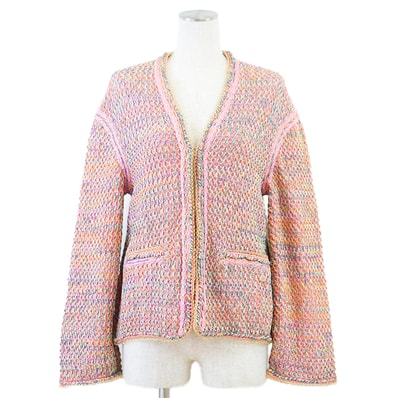 美品 シャネル 2017年 カーディガン ニット レディース ピンク マルチカラー 36 CHANEL