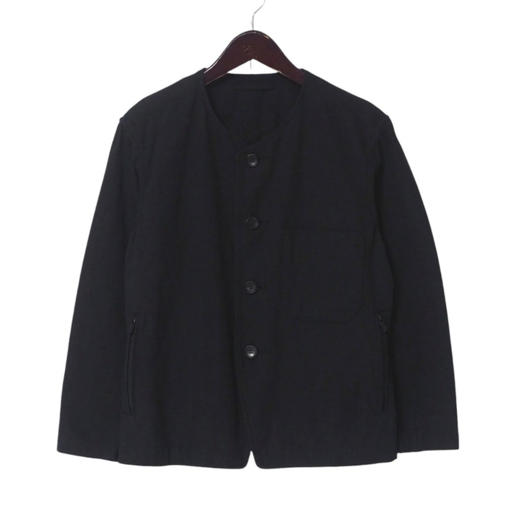 ISSEY MIYAKE MEN イッセイミヤケ メン ジャケット サイズ2 ノーカラージャケット 地層柄 異素材切替 ブラック ブランド古着【中古】20250417/RA4343