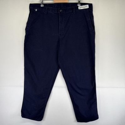 古着 カーハート Carhartt ワークパンツ ワンポイントロゴ ストレート 長ズボン チノパン センタープレス w40 L30 ネイビー メンズ