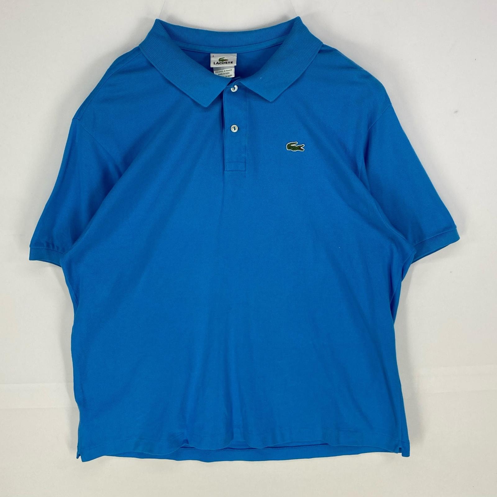 古着 ラコステ LACOSTE 鹿の子 半袖シャツ ワンポイント ロゴワッペン ポロシャツ FR8=US 4XL  水色系 無地 メンズ