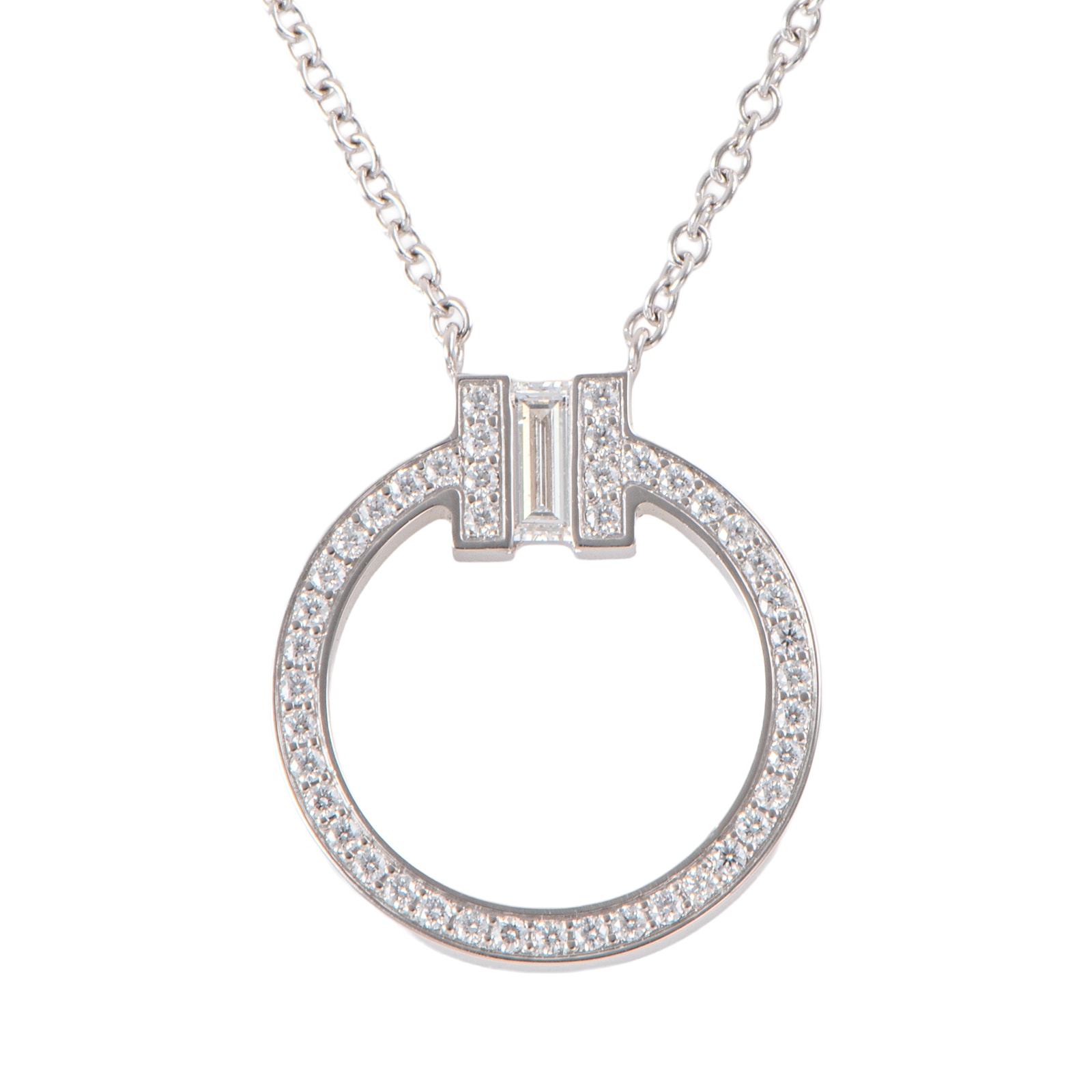 TIFFANY&Co. ティファニー ティファニーT ダイヤモンド ペンダント ネックレス K18WG ダイヤモンド シルバー【中古】