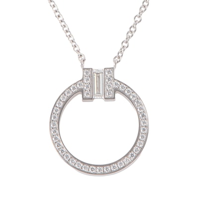 TIFFANY&Co. ティファニー ティファニーT ダイヤモンド ペンダント ネックレス K18WG ダイヤモンド シルバー【中古】
