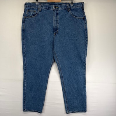 古着 カーハート Carhartt パンツ ワンポイントロゴ ジッパーフライ デニム ワーク 5ポケット 大きいサイズ w42 L30 ブルー系 メンズ