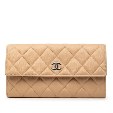 シャネル ココマーク マトラッセ 長財布 ベージュ キャビアスキン レディース CHANEL 【中古】
