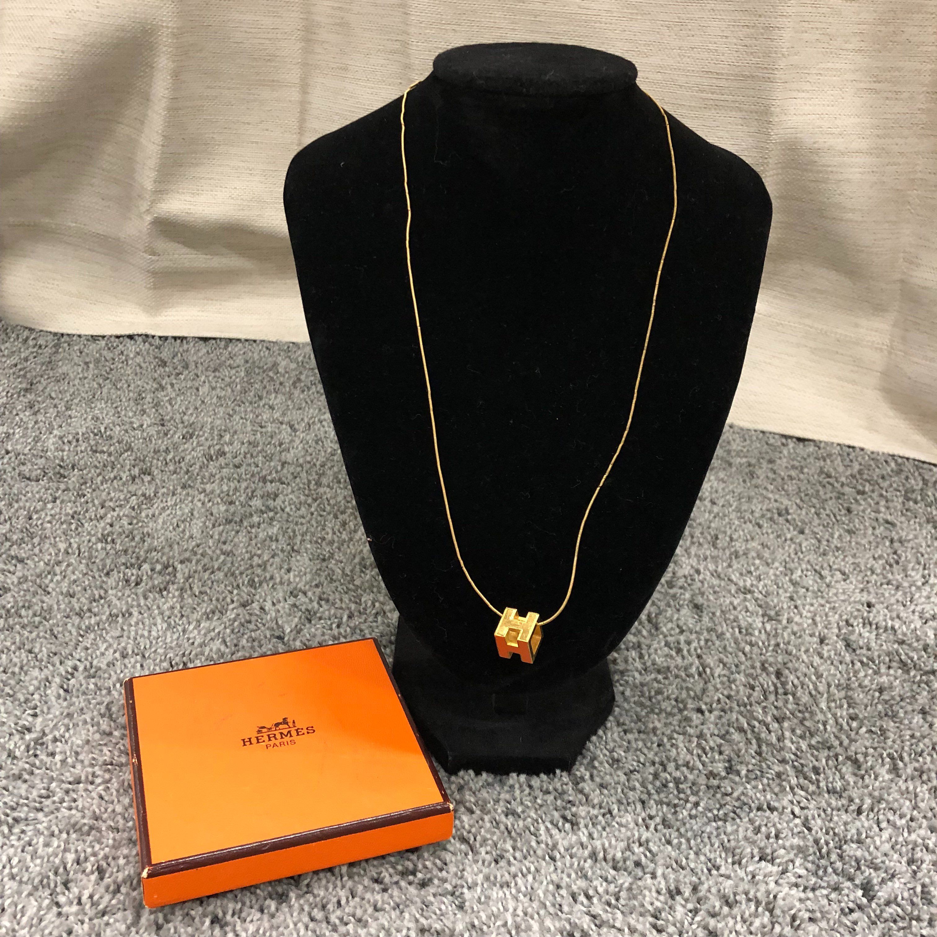 Hermes Caged Ache H Cube Necklace "Orange"