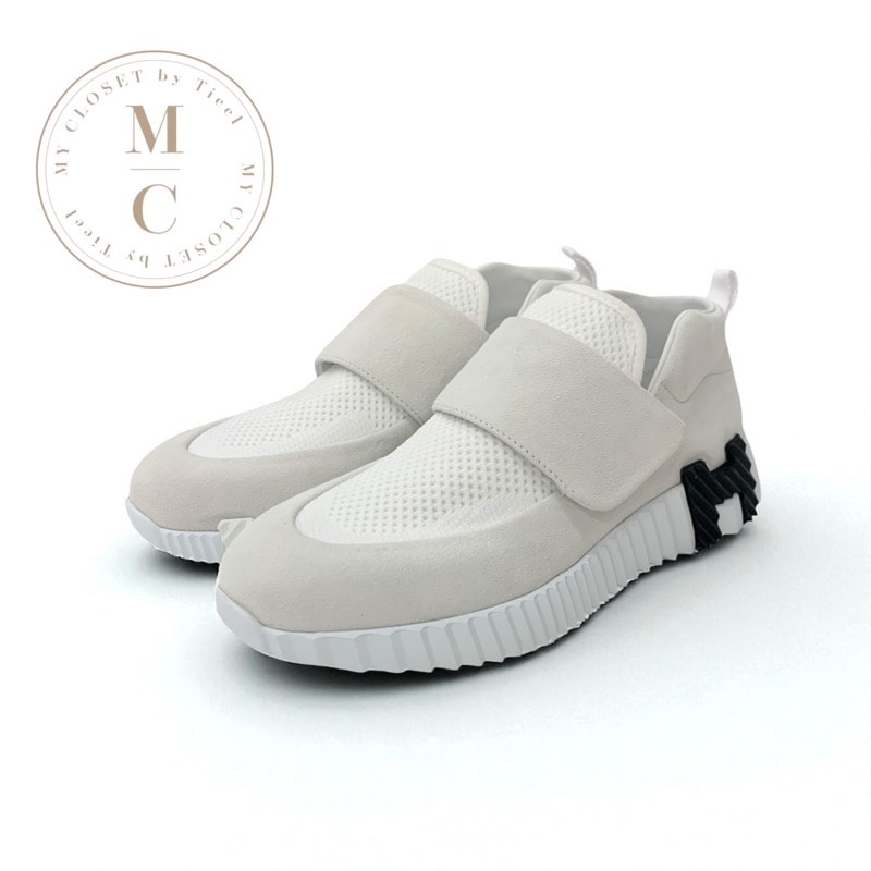 エルメス HERMES H スニーカー 靴 シューズ スエード ファブリック ホワイト 白 未使用 ベルクロ