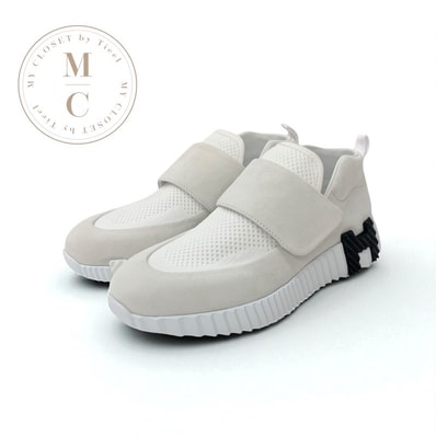 エルメス HERMES H スニーカー 靴 シューズ スエード ファブリック ホワイト 白 未使用 ベルクロ