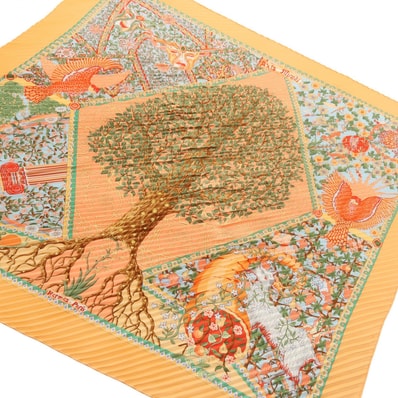 エルメス HERMES カレプリセ Axis Mundi スカーフ 衣料品 シルク シルク レディース オレンジ系 / マルチカラー 【中古】