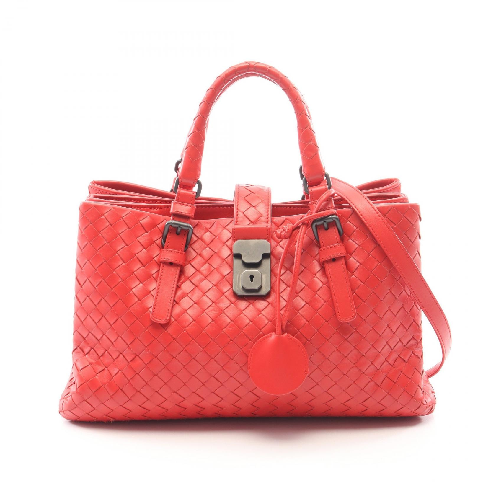 ボッテガヴェネタ BOTTEGA VENETA イントレチャート スモール ローマ 2WAY ハンドバッグ バッグ レザー レディース レッド系 337303 【中古】