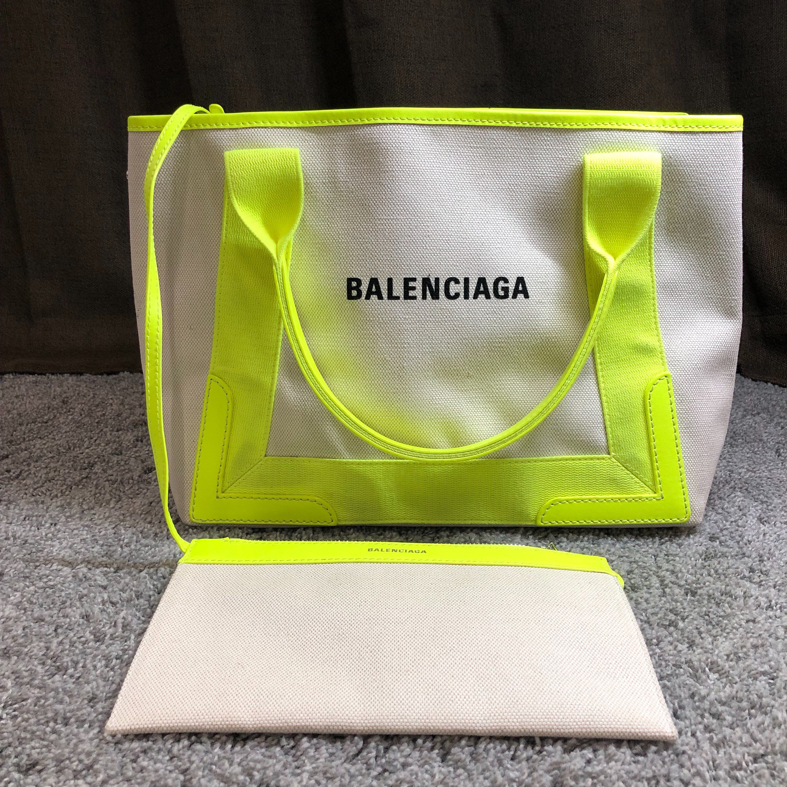 バレンシアガ ネイビーカバーS ベージュ/イエロー キャンバス